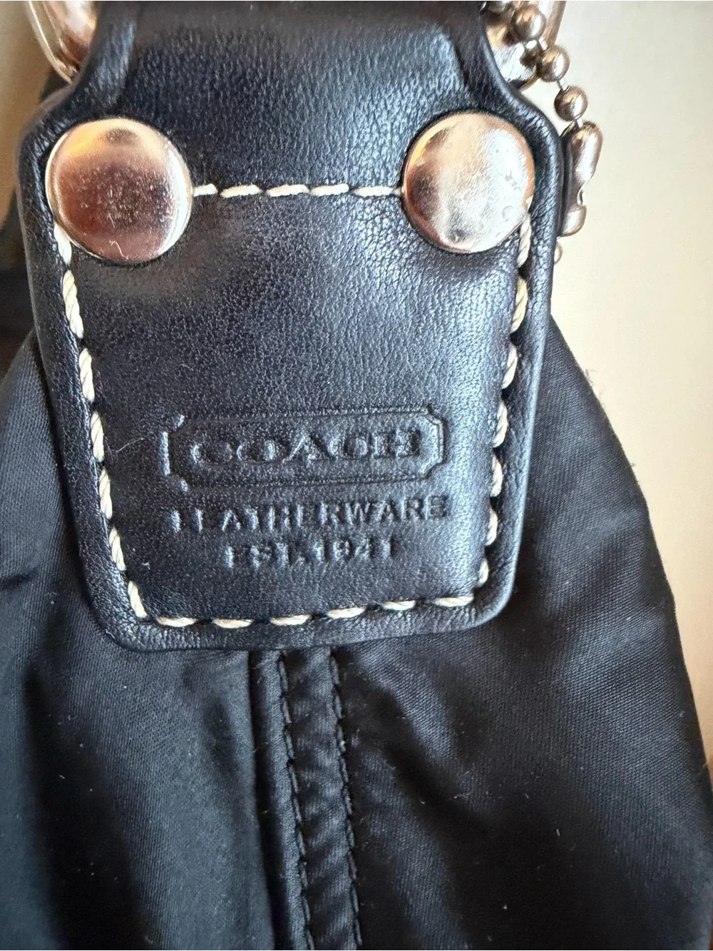 Coach 1891 Purse Nylon Hobo Bag Blue Liner Vintage Y2k Black Leather Trims